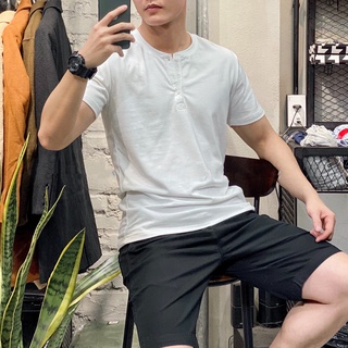 Áo Thun Cotton Ngắn Tay Có Cúc Cổ Tàu Mềm Mịn Co Giãn Thấm Hút Mồ Hôi - Henley