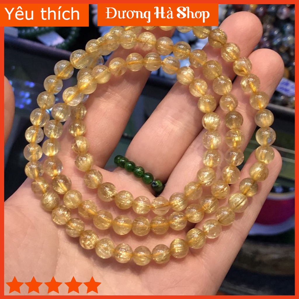 Vòng Tay Thạch_Anh Tóc Vàng Quấn 3 Vòng, hợp mệnh Mộc & Hỏa, Size: 6,8mm , H885
