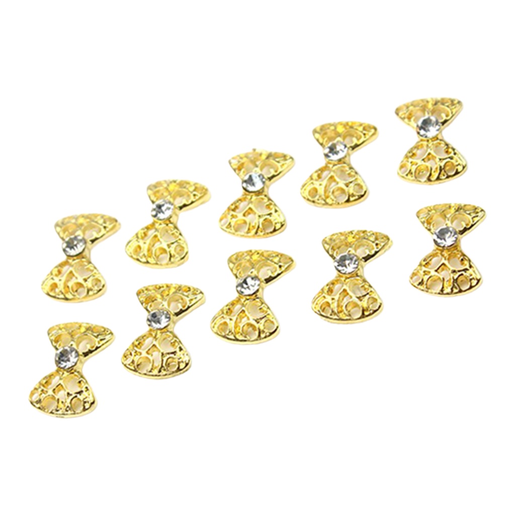 Bộ 10 Miếng Dán Móng Tay Bằng Hợp Kim Họa Tiết Nơ 3D Đính Đá Trang Trí Móng Nghệ Thuật