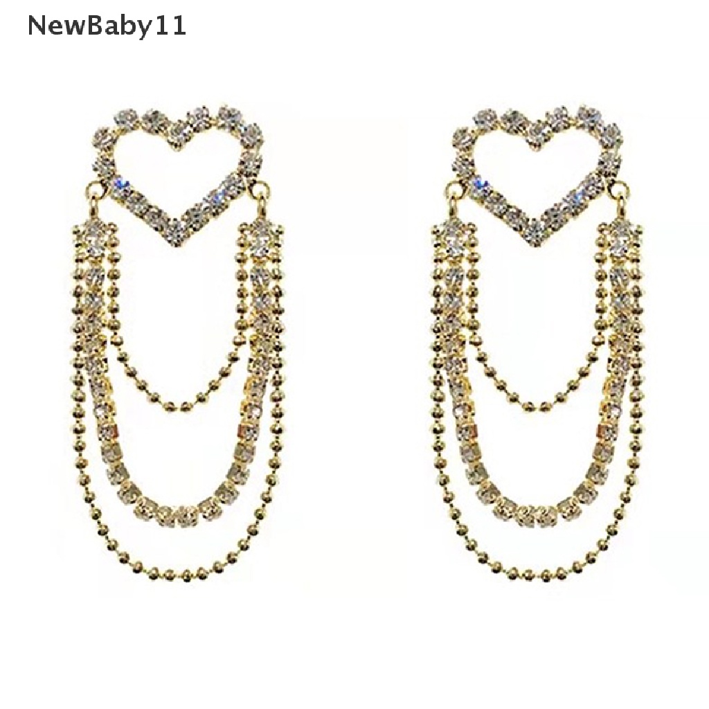 Khuyên Tai Tua Rua Nhiều Lớp Hình Trái Tim Đính Đá Phong Cách Hàn Quốc Mới