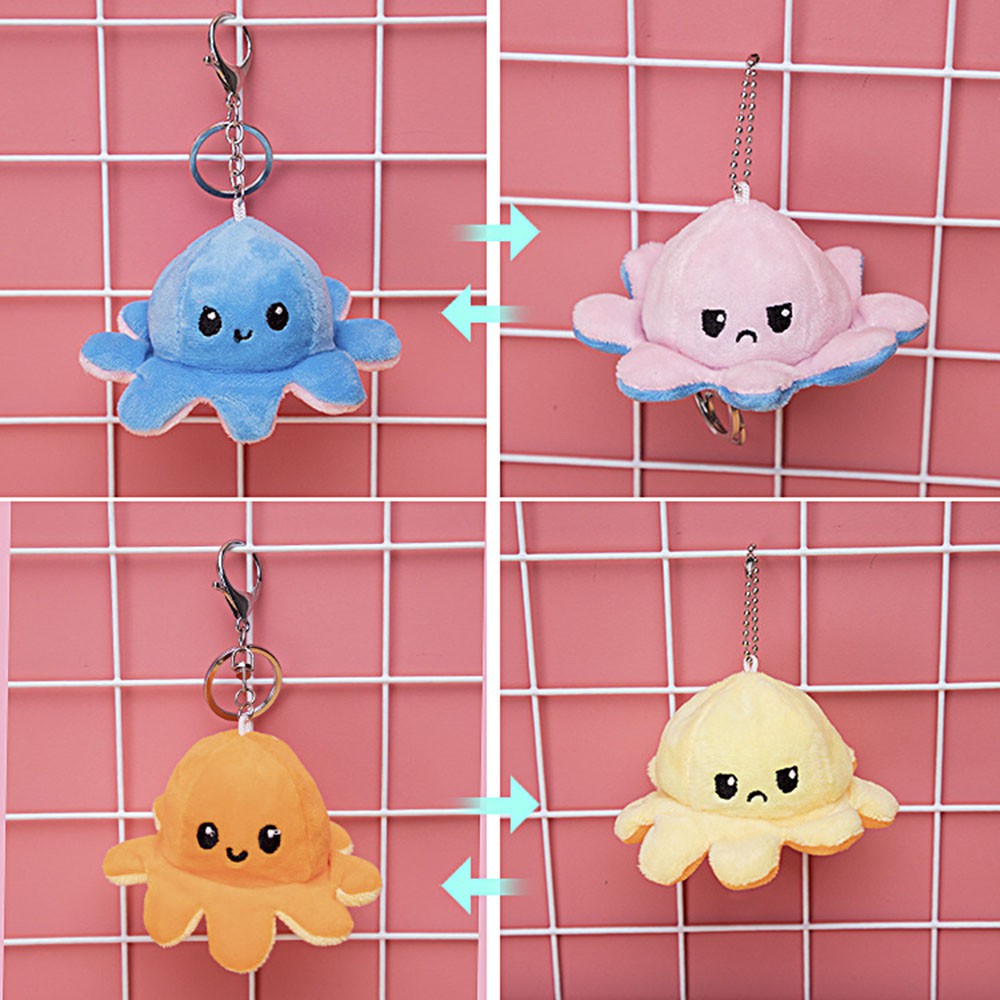 【sweet】Korean woman cartoon cute Flip expression octopus plush toy pendant for bag keychain octopus plush doll