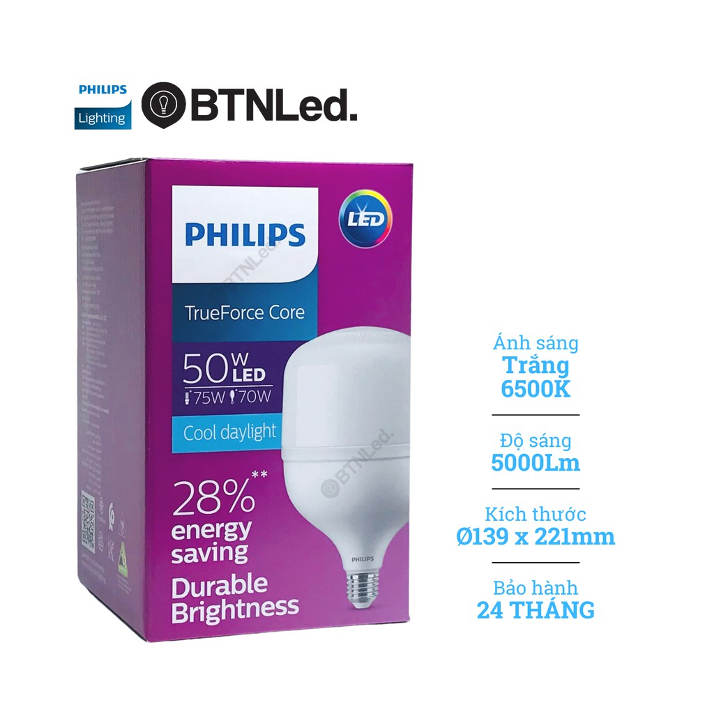 Bóng PHILIPS LED Bulb trụ 50W E27 - [HÀNG CHÍNH HÃNG] - Tiết kiệm điện, chất lượng ánh sáng cao