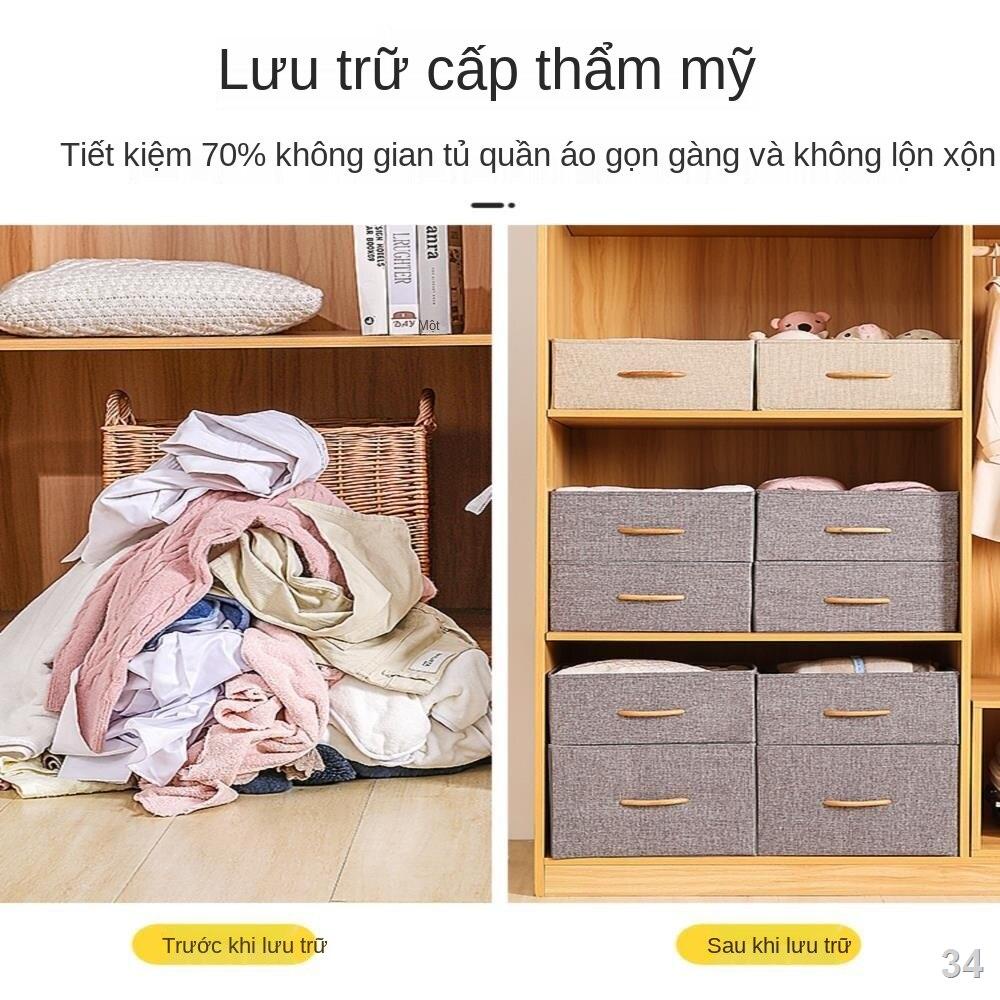 2021✌Ngăn kéo hộp lưu trữ vải tủ quần áo gia đình gấp lớn bằng gỗ di động giỏ hiện vật