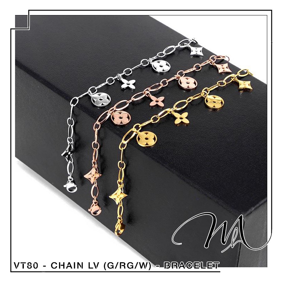 Lắc tay nữ bạc Titan xích cá tính họa tiết hoa rỗng - Măng’s House VT80