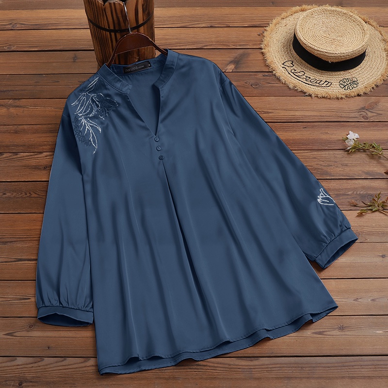Áo sơ mi Zanzea dài tay thêu họa tiết phong cách vintage thời trang cho nữ