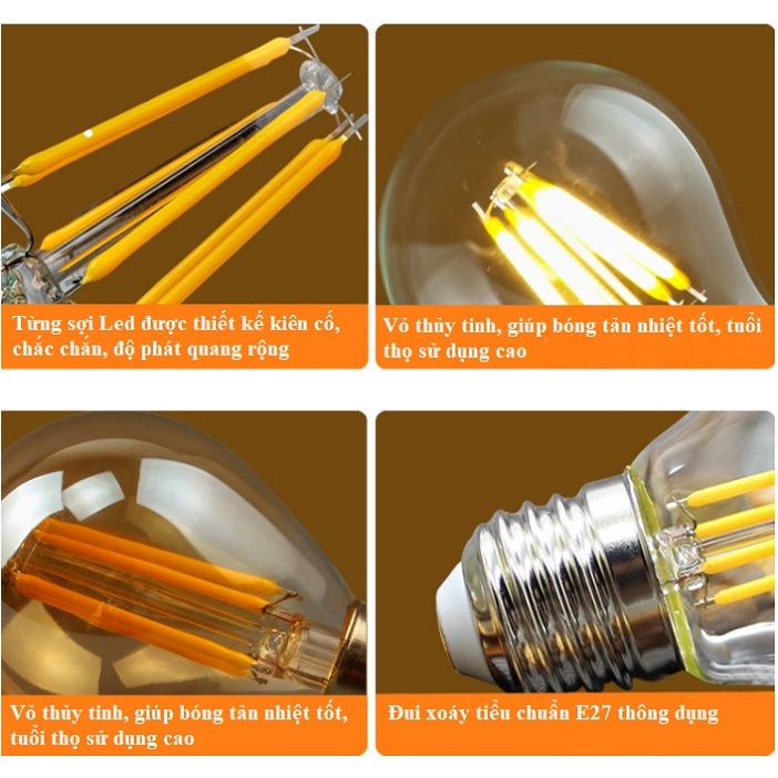 Bóng Đèn Led Edison A60 6W Đui E27 Ánh Sáng Cổ Điển, Bóng Đèn Tròn Trang Trí Shop HL Lighitng