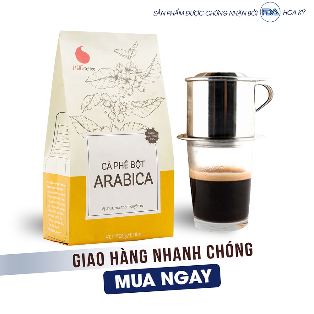 Cà phê Arabica Light Coffee vị chua thanh, đắng nhẹ, thơm nồng Gói 500g