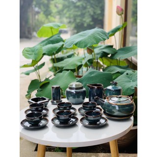 Bộ ấm trà,bộ ấm chén bát tràng men bóng hỏa biến xuất châu âu