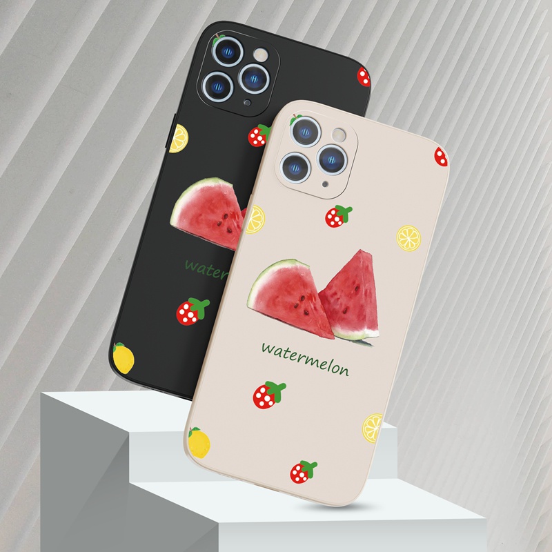Ốp lưng iphone Ốp điện thoại SUNTAIHO silicon mềm họa tiết dưa hấu và chanh cho iPhone 13 12 11 Mini Pro X XR XS Max 7 8 Plus
