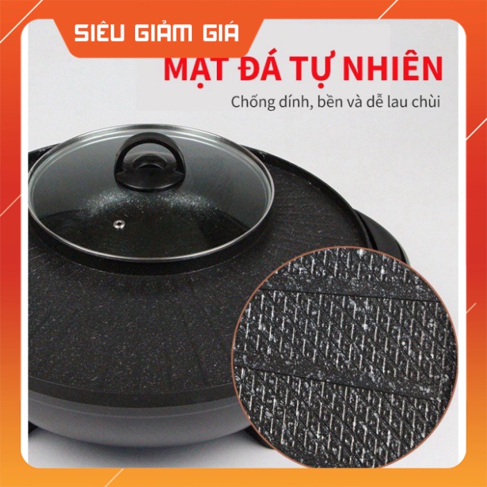 Bếp lẩu nướng điện đa năng công nghệ Hàn Quốc- Nồi lẩu nướng 2 ngăn lẩu trong nướng ngoài tiện lợi - Bảo hàng 6 tháng