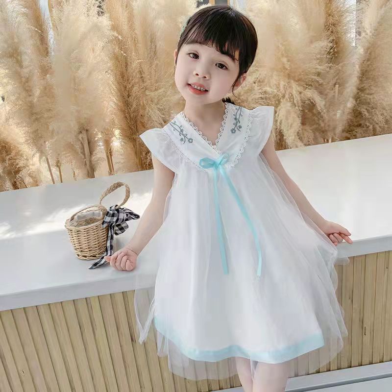 Đầm Dự Tiệc Sát Nách Thêu Họa Tiết Xinh Xắn Thời Trang Mùa Hè Cho Bé Gái Từ 1-2 - 3-4 - 5-6 - 7-8 - 9 Tuổi