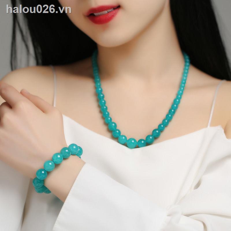 ✥❐۩[On stock] Lover necklace Natural ice amazonite crystal bracelet women s single circle couple bracelets mother s necklace men s multi-circle Buddhist beads