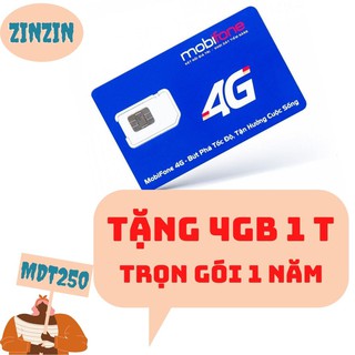 Sim 4G Mobifone MDT 250A Tặng 4GB 1 Tháng Trọn Gói Cả Năm