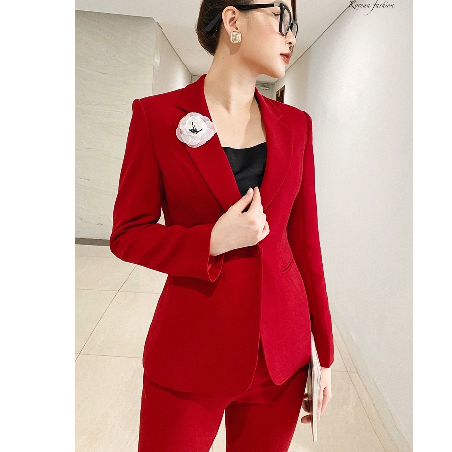 Áo vest nữ màu đỏ tay dài from Hàn quốc dáng ôm chất vải dày,đẹp cuốn hút.