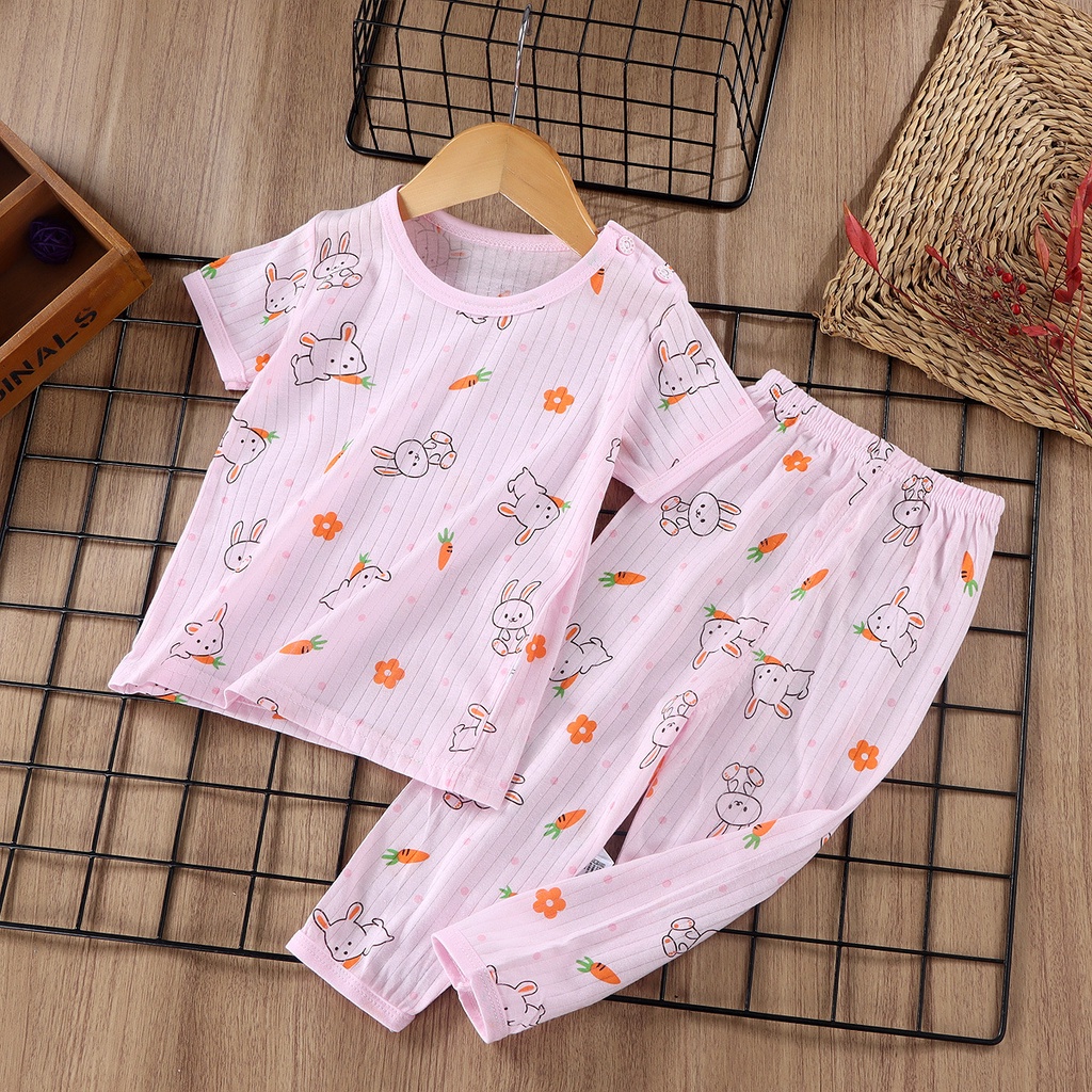 Bộ Đồ Ngủ Tay Ngắn Chất Cotton Mỏng Nhẹ Thời Trang Mùa Hè Xinh Xắn Cho Bé Gái 2178
