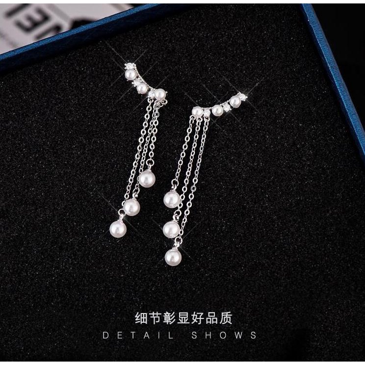 Khuyên Tai Kim Bạc S925 Đính Ngọc Trai Nhân Tạo Phong Cách Hàn Quốc