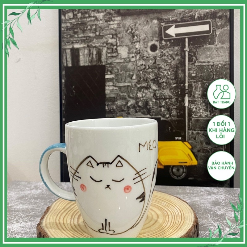 Cốc Sứ Uống Nước Cốc Nước Có Quai 280ML Pha Trà Cafe Hoạ Tiết Vẽ Tay Gốm Sứ Bát Tràng Cao Cấp