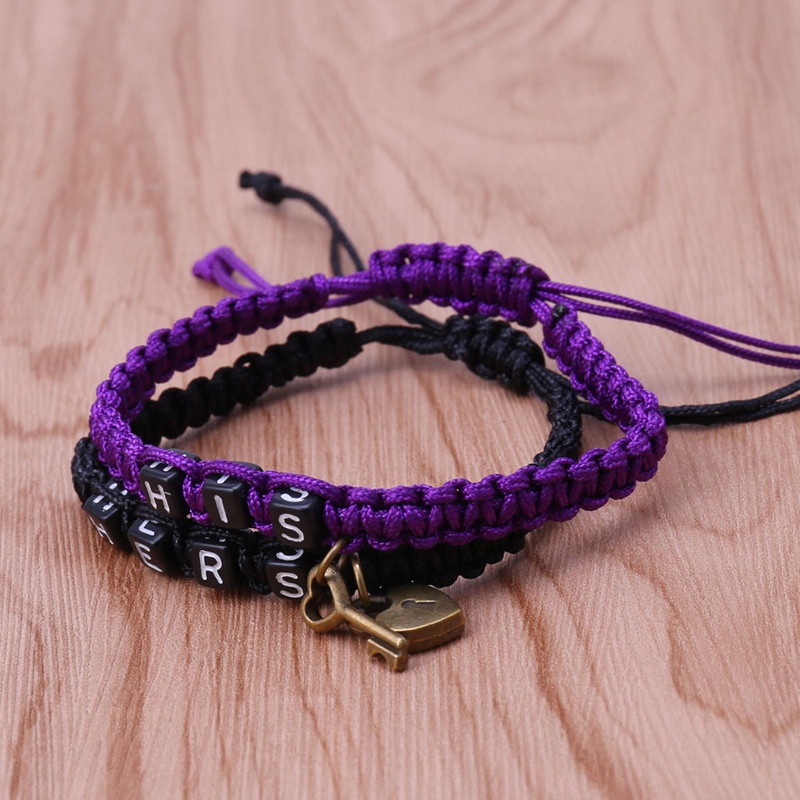 Bộ 2 Vòng Tay Mặt Hình Trụ Khắc Chữ HIS HERS Cho Cặp Đôi