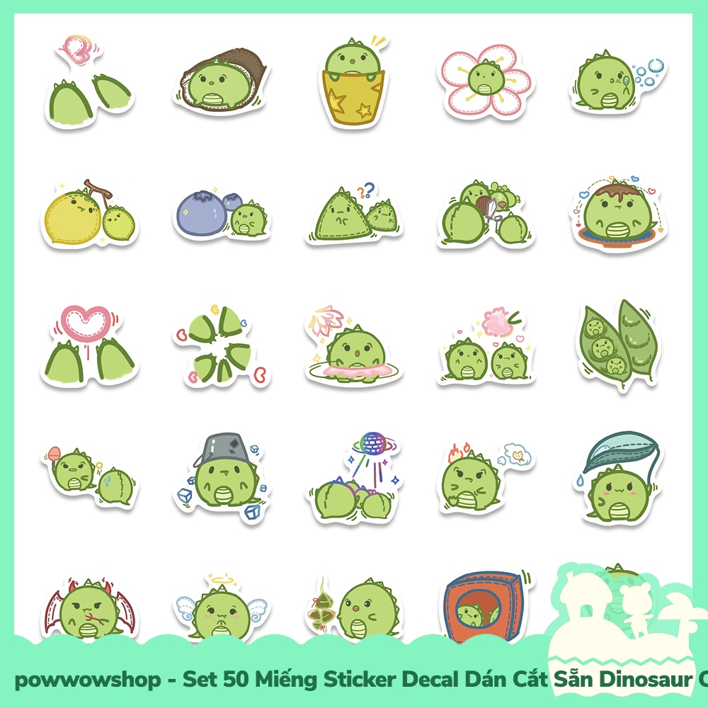 [Sẵn VN - Hỏa Tốc] Set 50 Miếng Sticker Decal Cắt Sẵn DIY Dán Trang Trí Vật Dụng Mẫu Dinosaur Cactus