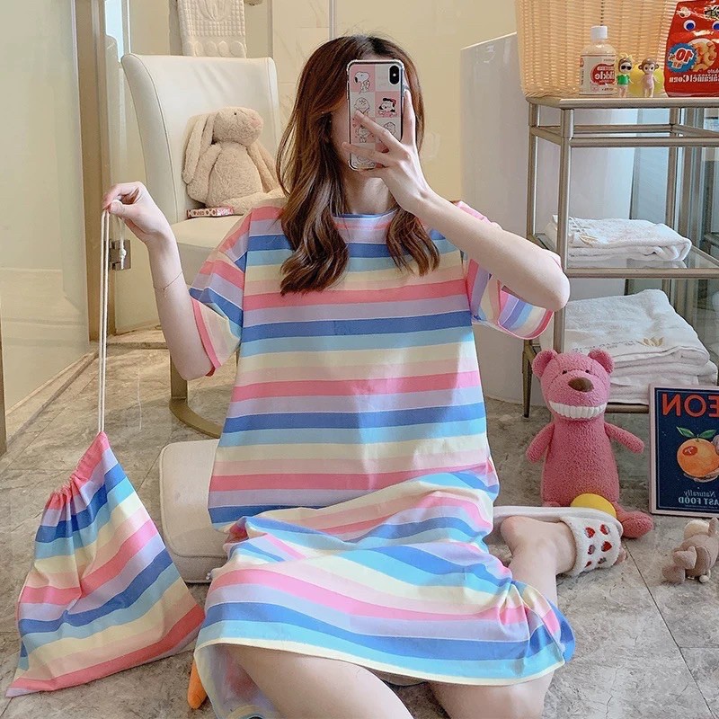 Váy ngủ thun mỏng ngắn tay hoạt hình dễ thương nhiều màu | BigBuy360 - bigbuy360.vn