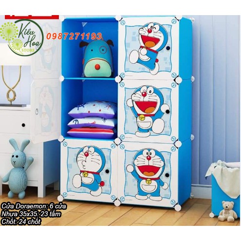 TỦ QUẦN ÁO NHỰA LẮP GHÉP ĐA NĂNG DORAEMON (nhiều kích thước lựa chọn) (tặng kèm chốt, búa) (Kiều Hoa Store)