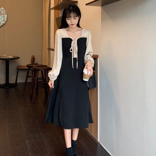[Thanh Lý] D63 - Đầm Đen Phối Tay Kem Dáng Dài Bigsize