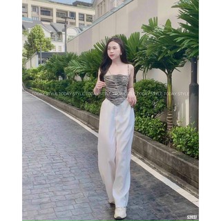 SET ÁO 2S SỌC VẰN CỘT NƠ LƯNG + QUẦN SUÔNG TRẮNG ❣️