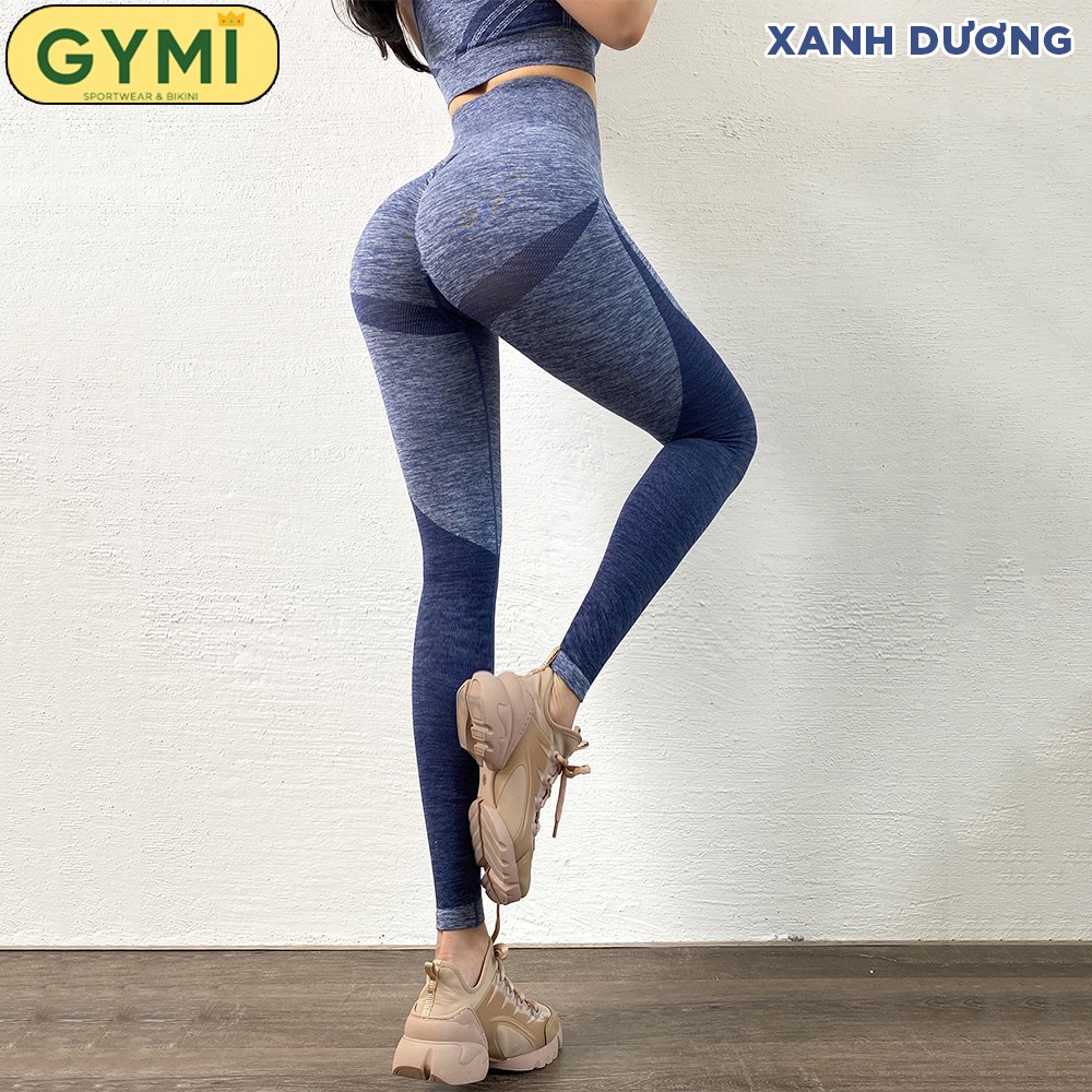 Quần tập gym nữ chun mông GYMI QD25 dáng legging yoga phối màu loang lưng cao nâng mông thể thao