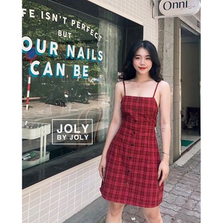 Đầm Caro Đỏ Thắt Nơ Lưng