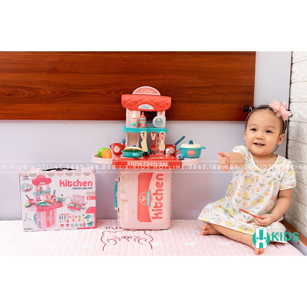 Cặp đồ chơi nấu ăn trẻ em 3in1 đa năng cỡ lớn, bộ đồ chơi nhà bếp bé gái nhiều chi tiết