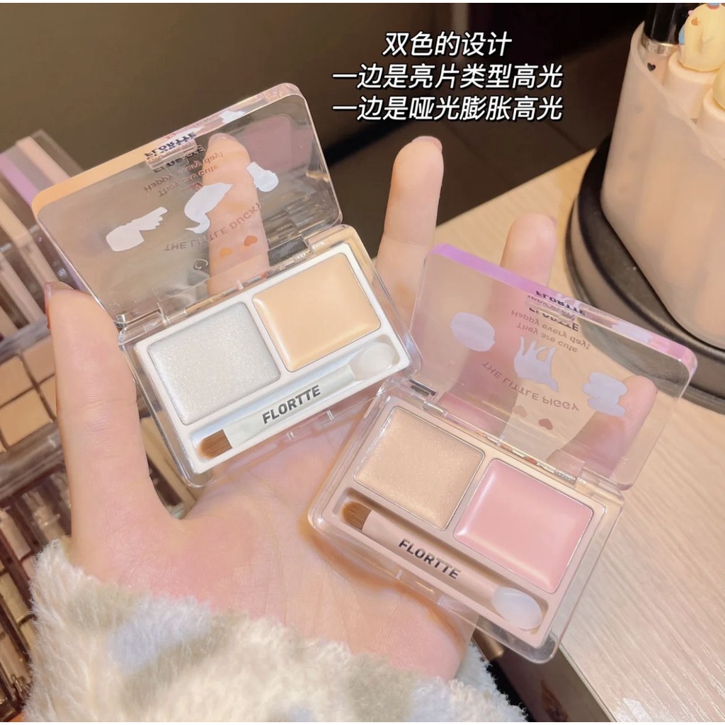 Phấn Bắt Sáng Dạng Lì Màu Đôi Flortte + Phấn Bắt Sáng