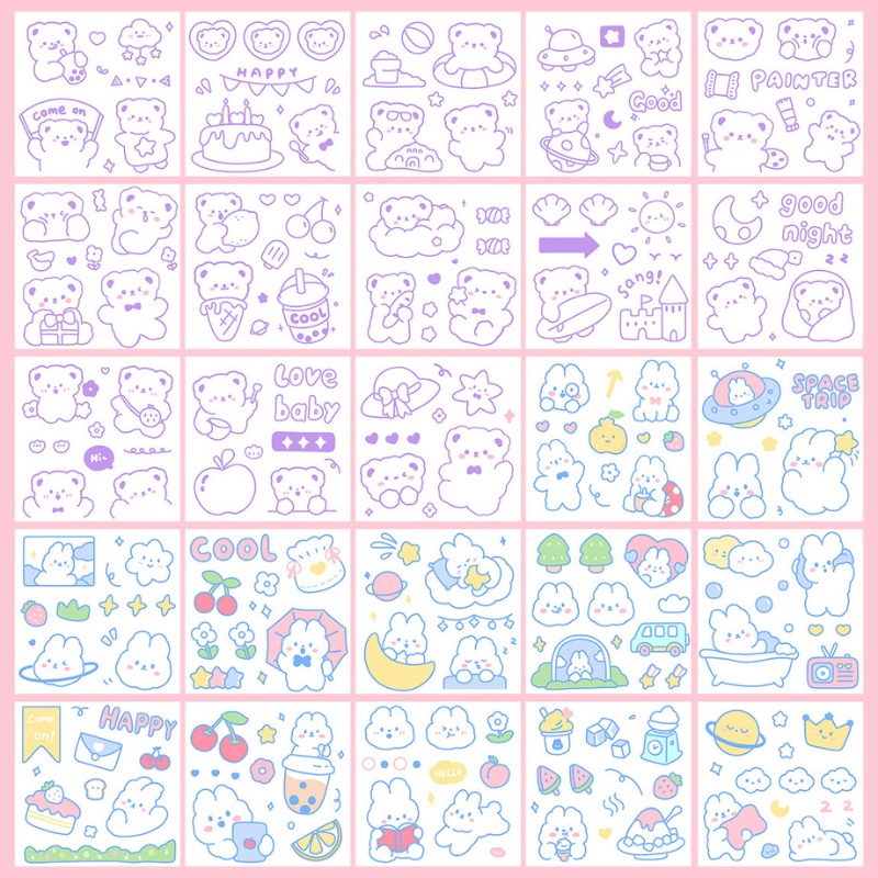 Set 25 Tấm Sticker Gấu Hoạt Hình Dễ Thương Dán Trang Trí máy in nhiệt, sổ tay DIY