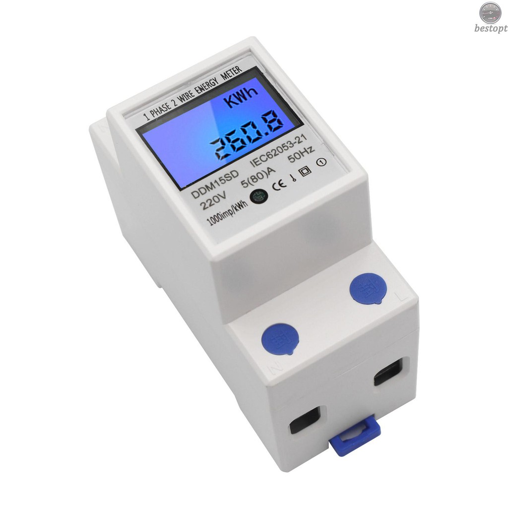 B&O Single Phase DIN-Rail Energy Meter 5-80A 220V 50Hz Electronic KWh Meter with LCD Backlight Digital Display DDM15SD