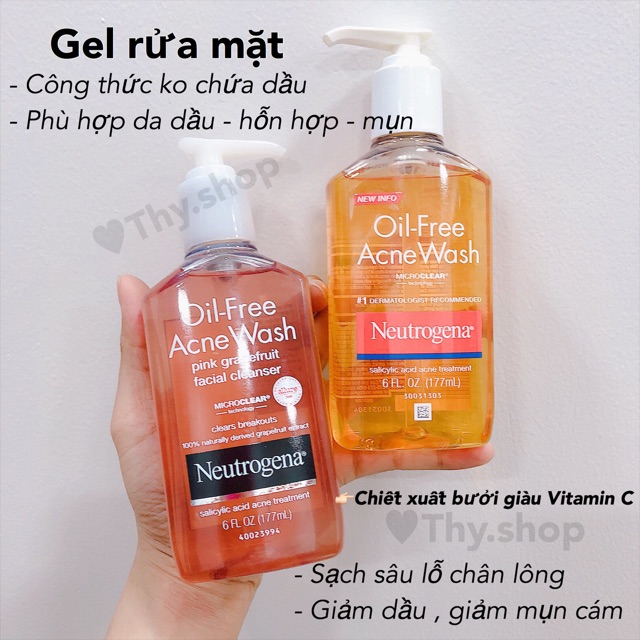 Sữa Rửa Mặt Dạng Gel Neutrogena Oil-Free Acne Wash Facial Cleanser!!!