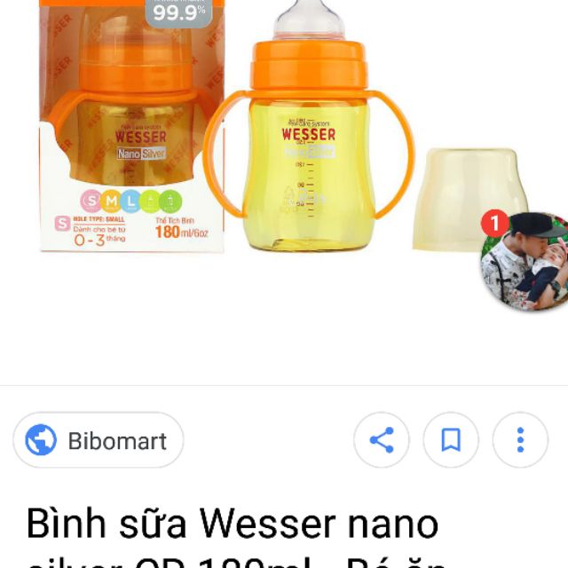 Bình sữa wesser nano cổ rộng 180ml cho bé