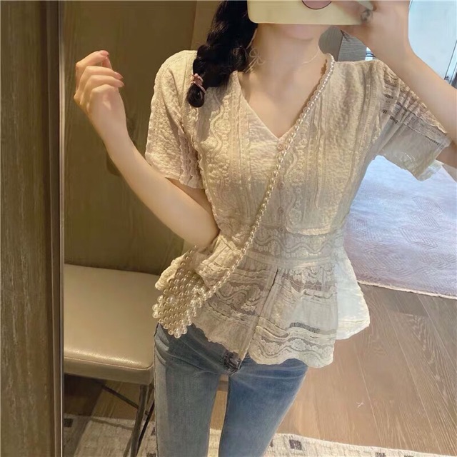Áo ren cổ tim hàn quốc hàng có sẵn kèm ảnh thật