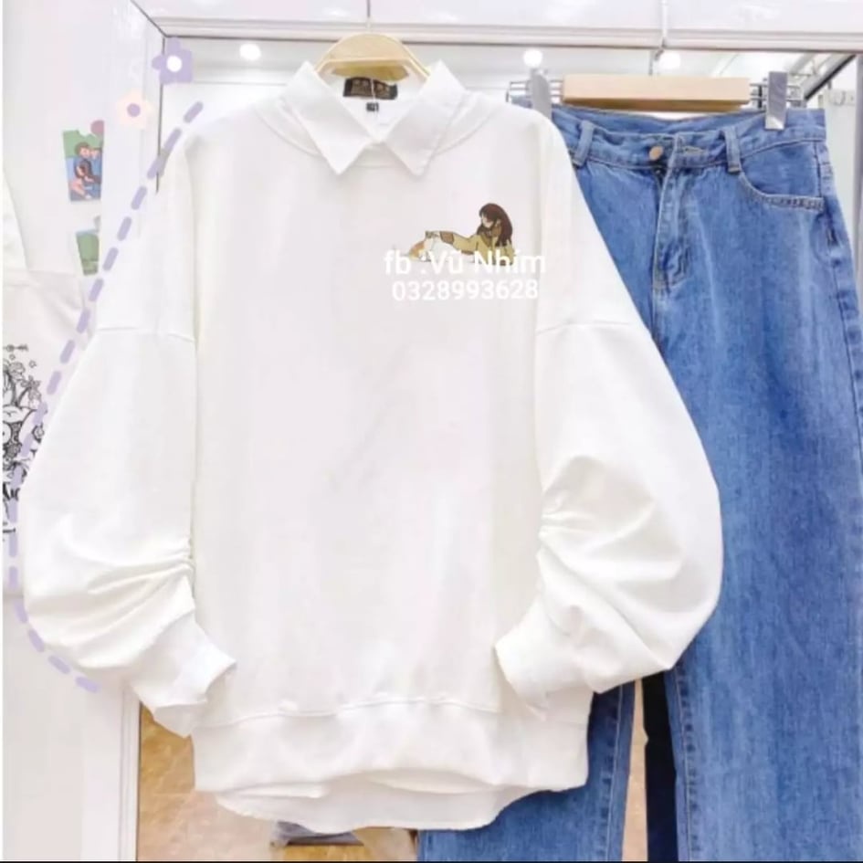 Áo nỉ Sweater cô gái và mèo con ( trọng lượng từ 40kg đến 65kg )