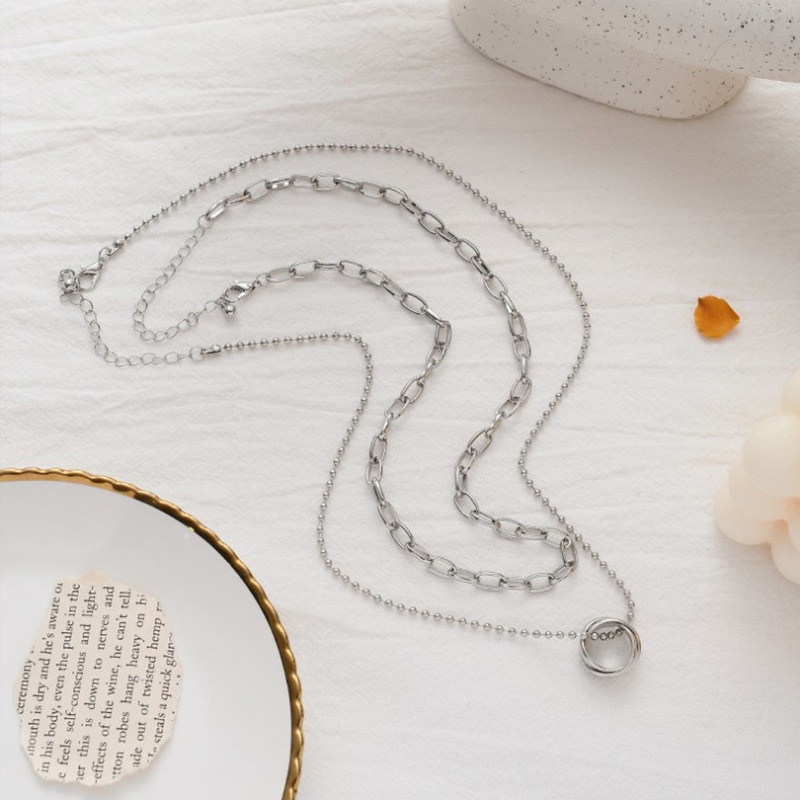 Vòng cổ Hai Lớp Bằng Thép Titan Phong Cách Hàn Quốc Thời Trang Cho Nữ