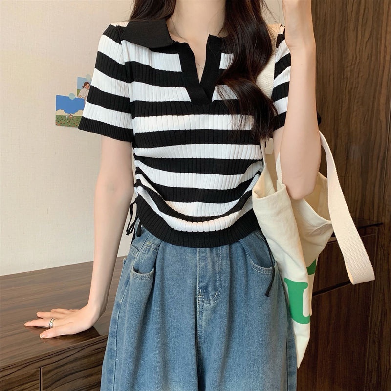 Áo Thun polo Dệt Kim Ngắn Tay Thời Trang Trẻ Trung