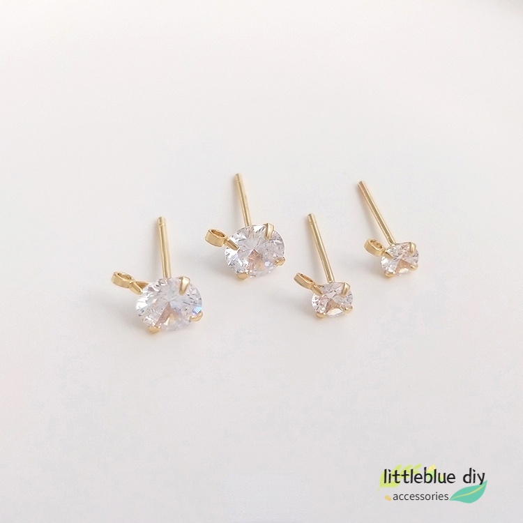 Cặp bông tai mạ bạc 925 đính đá Zircon 14K màu vàng kim tự làm thủ công diy