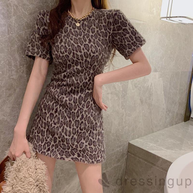 Đầm Mini Tay Ngắn Cổ Tròn In Họa Tiết Da Báo Gợi Cảm Cho Nữ | BigBuy360 - bigbuy360.vn