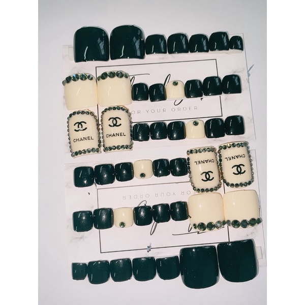 A104 bộ 24 móng chân giả màu đen sữa kèm keo dũa