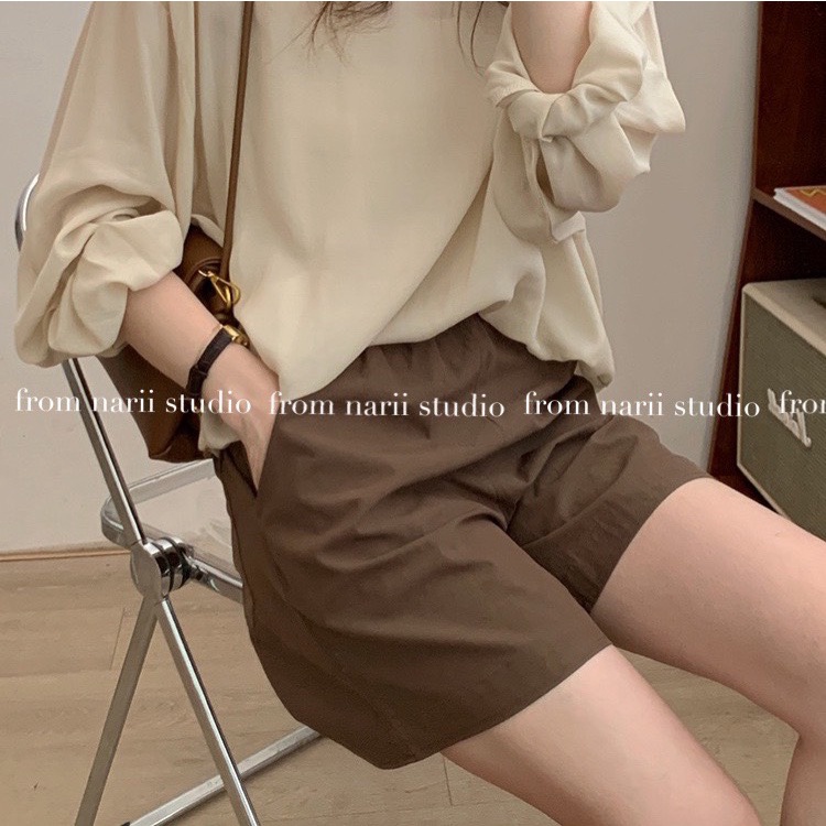 Quần short nữ NARII quần sooc đùi ống rộng cạp chun Hàn Quốc