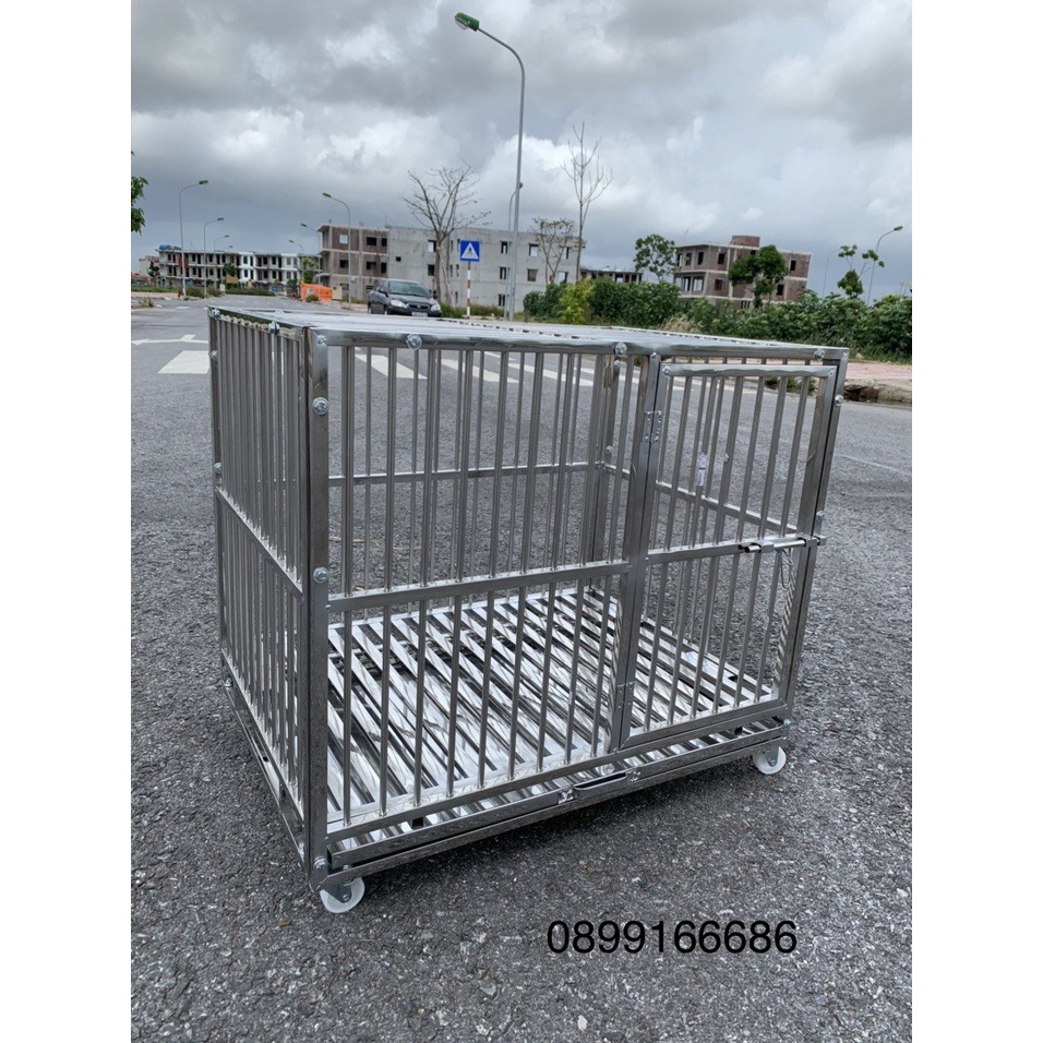 Chuồng inox cho chó mèo 83x60x70cm tháo lắp gấp gọn có bánh xe, khay hứng