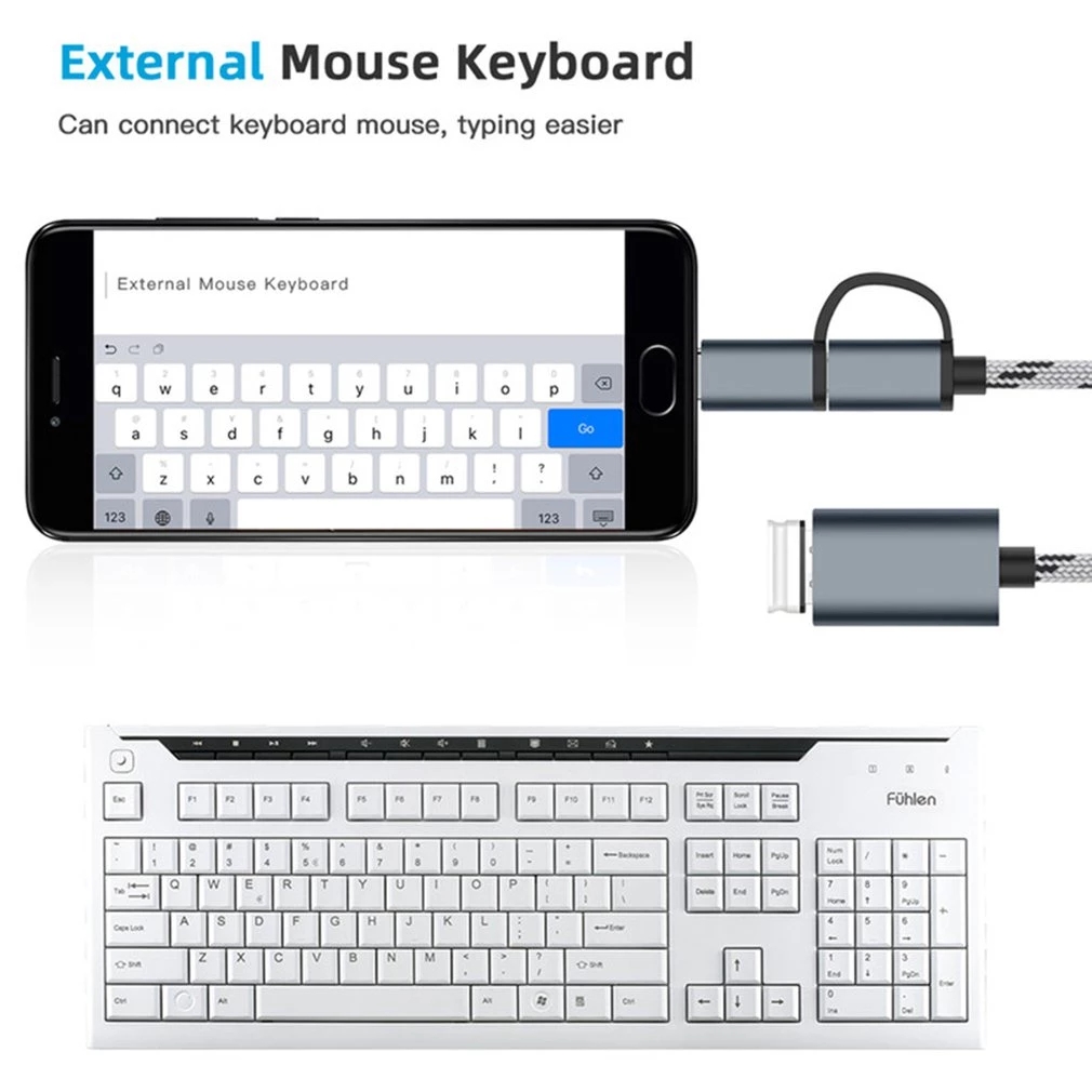 Android Type-c Micro Two-in-One OTG Braided Adapter / OTG Data Transmission Adapter / Connect the Keyboard Mouse U Disk CAndroid Type-c Micro Two-in-One OTG Braided Adapter / OTG Data Transmission Adapter
ard Reader Through the USB Interface