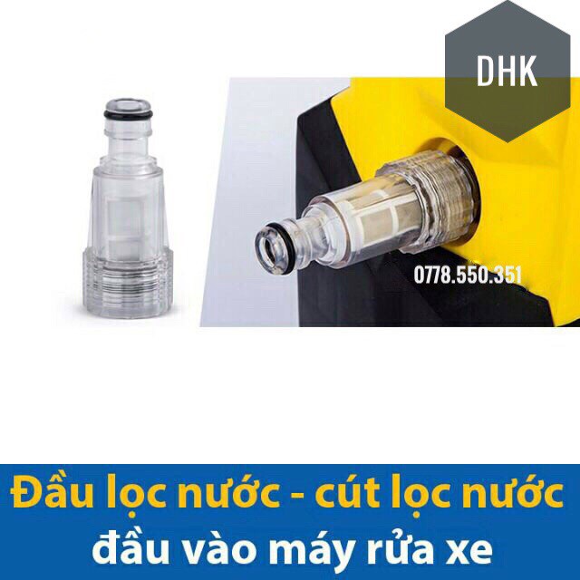 Cút lọc nước nối với dây hút của máy rửa xe gia đình mini áp lực