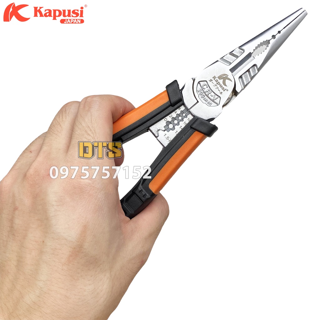 Kìm nhọn đa năng thép Nhật CR-V đúc nguyên khối Kapusi JAPAN 210mm thiết kế tiên tiến tiết kiệm 30% lực bấm, kìm đa năng