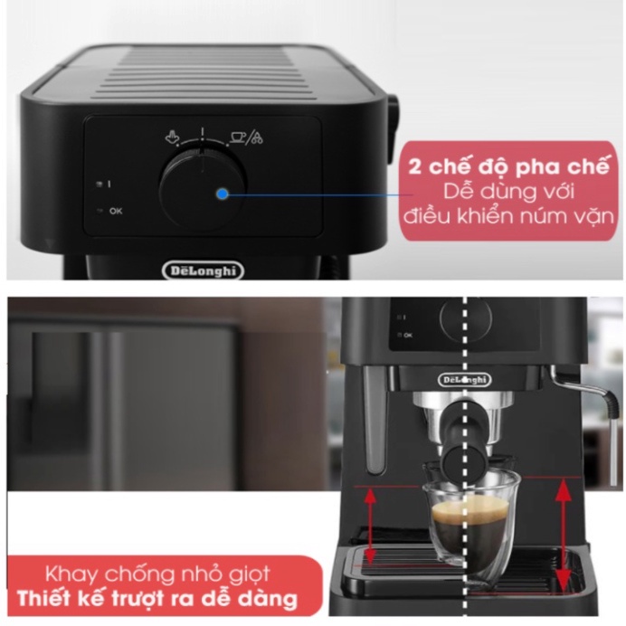 Máy pha cà phê Espresso cao cấp, công suất 1100W. Thương hiệu Delonghi - EC235.BK (Bảo hành: 1 Năm Chính Hãng) {CHÍNH HÃ