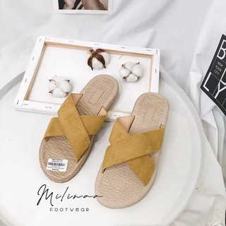 Dép Đế Cói Quai Chéo Da Lộn T25