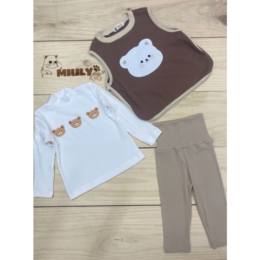 Aó ghile kết hợp yếm bằng vải cotton waffle Hàn dày dặn mềm mại cho bé